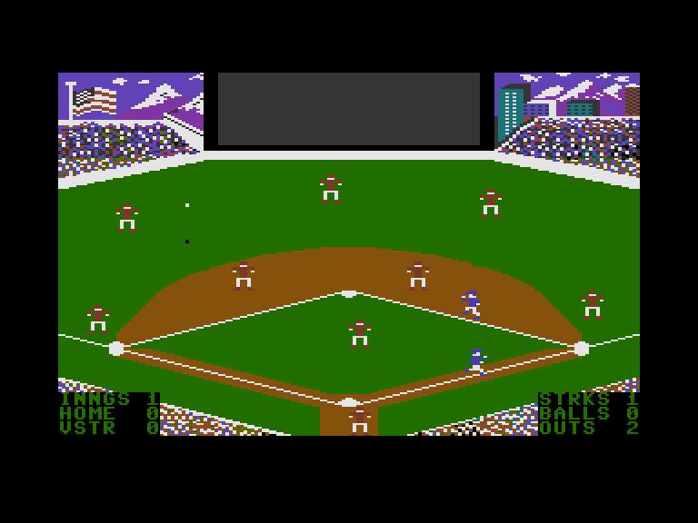 Slugger, The Commodore 16 & Plus/4 Screenshot: A hit to the outfield...