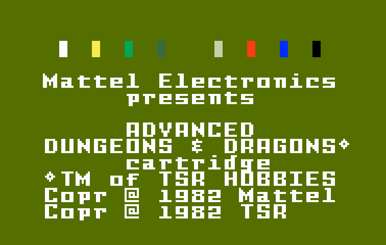 Advanced Dungeons & Dragons Cartridge Intellivision Screenshot: Title screen.