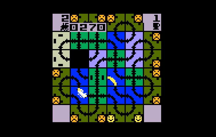 Loco-Motion Intellivision Screenshot: Shuffle the tiles around to allow the train to move safely...