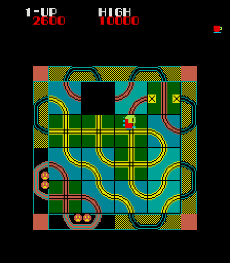 Loco-Motion Arcade Screenshot: Shuffle tiles around to form a path.
