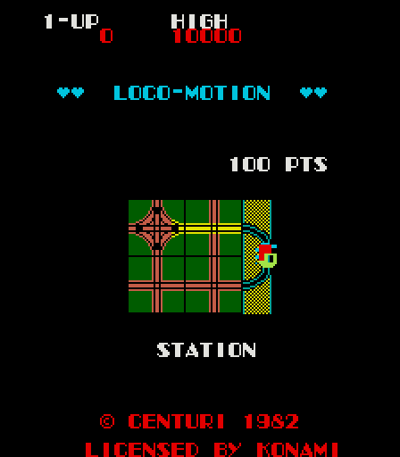 Loco-Motion Arcade Screenshot: Game attract mode.