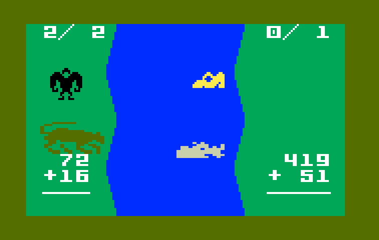 Electric Company Math Fun, The Intellivision Screenshot: Your gorilla jumps in the water if you don't solve a problem correctly...