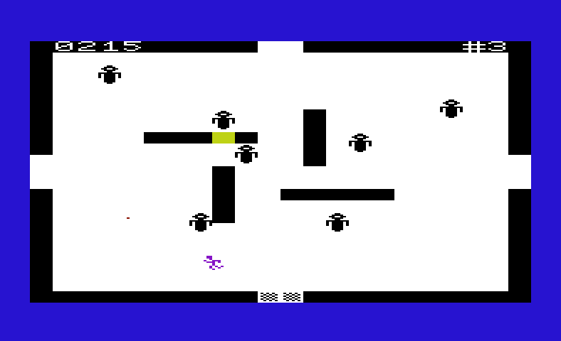 Amok Commodore VIC-20 Screenshot: The robots change color depending on the level.