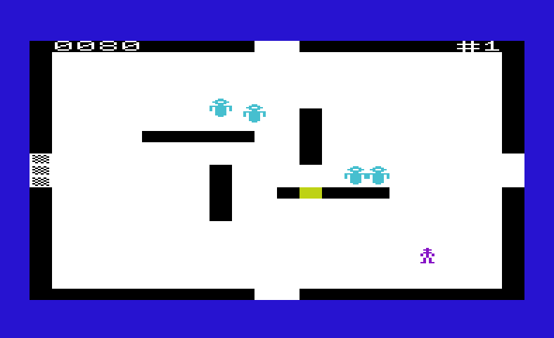 Amok Commodore VIC-20 Screenshot: Walls temporarily turn yellow when you shoot them...