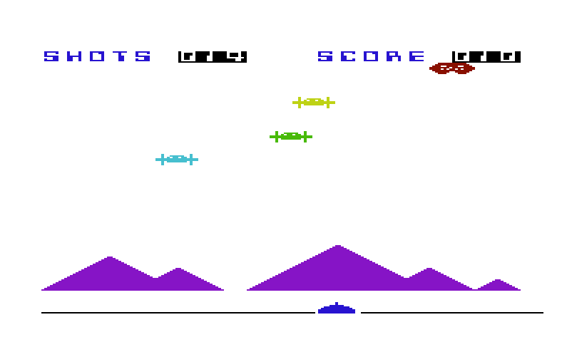 Kosmic Kamikaze Commodore VIC-20 Screenshot: Shoot the passing mothership for bonus points...