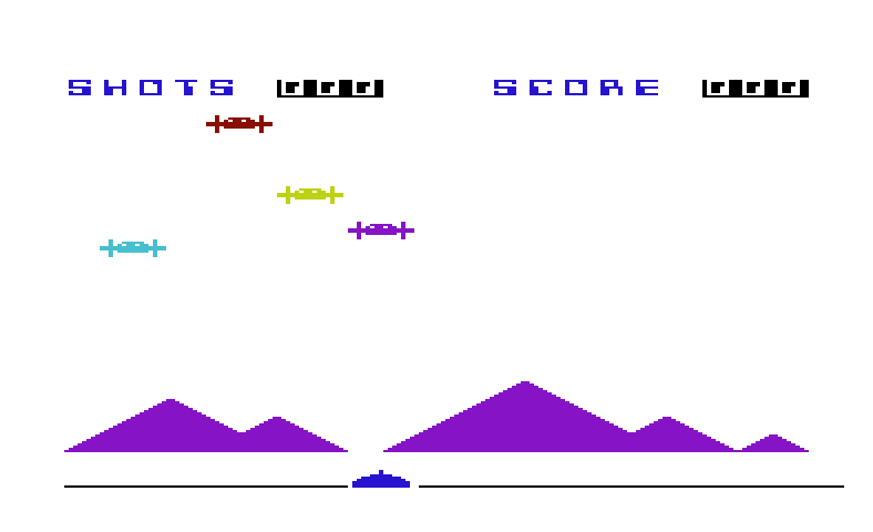 Kosmic Kamikaze Commodore VIC-20 Screenshot: Game start; here come some aliens!