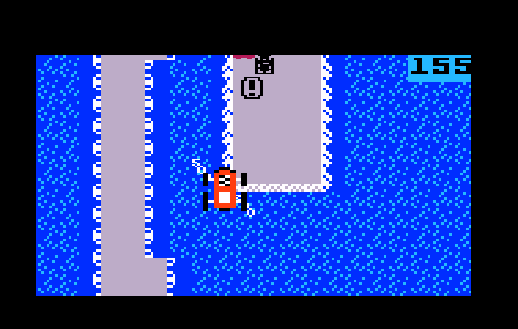 Bump 'N' Jump Intellivision Screenshot: Jumping over a section of water...