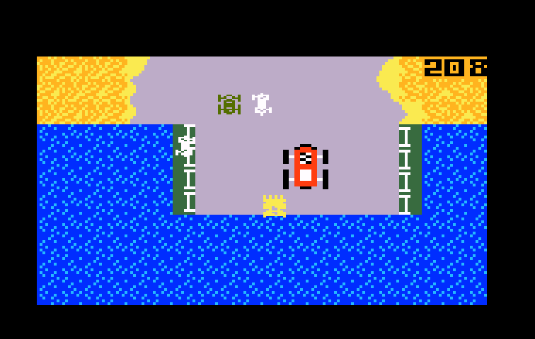 Bump 'N' Jump Intellivision Screenshot: There's no road here...will I make it back to land?