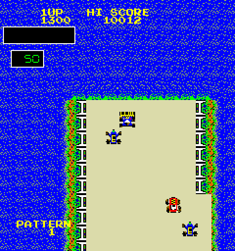 Bump 'N' Jump Arcade Screenshot: Jump, there's a gap in the road!