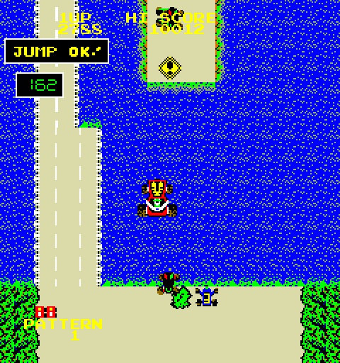 Bump 'N' Jump Arcade Screenshot: Jumping over water...