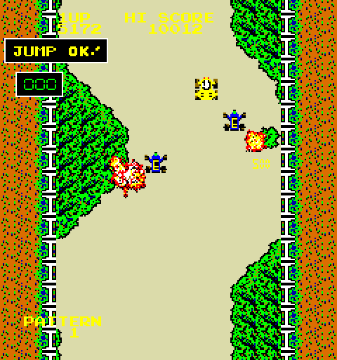 Bump 'N' Jump Arcade Screenshot: Knocking some cars off of the road...