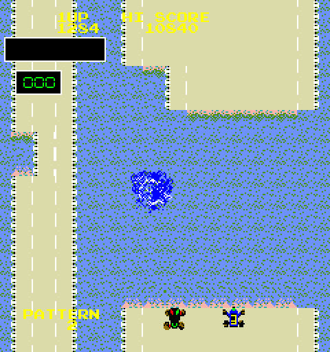 Bump 'N' Jump Arcade Screenshot: Splash! I landed in the water.