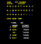 Bump 'N' Jump for Arcade - Game over; enter your initials in the high score table!