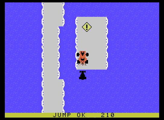 Bump 'N' Jump ColecoVision Screenshot: Jumping; not sure I'll make it to the other side...