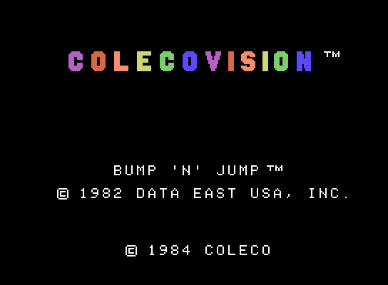 Bump 'N' Jump ColecoVision Screenshot: Title screen.