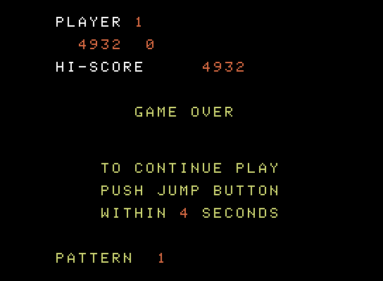 Bump 'N' Jump ColecoVision Screenshot: Game over.