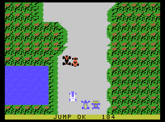 Bump 'N' Jump ColecoVision Screenshot: Avoid other cars, or bump them off of the road.