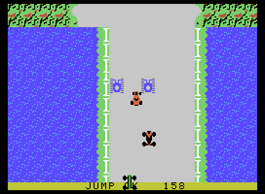 Bump 'N' Jump ColecoVision Screenshot: The narrow bridges can be tough when there are a lot of cars...