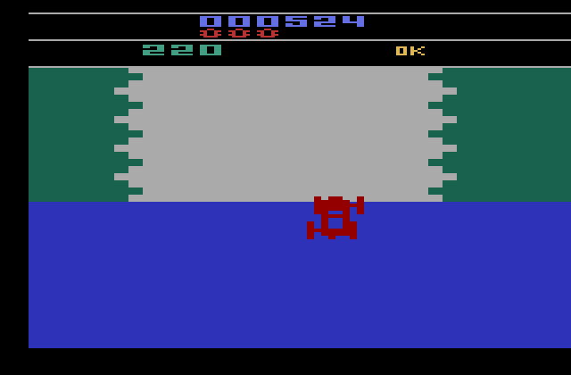 Bump 'N' Jump Atari 2600 Screenshot: You'll eventually need to jump over water...be ready!