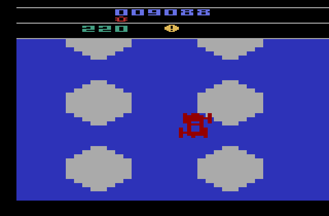 Bump 'N' Jump Atari 2600 Screenshot: Jumping over a bunch of small islands...