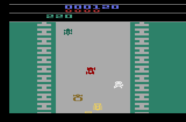 Bump 'N' Jump Atari 2600 Screenshot: Some parts of the road are narrow.