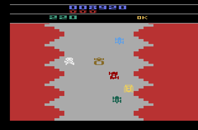 Bump 'N' Jump Atari 2600 Screenshot: There are more cars to avoid now...