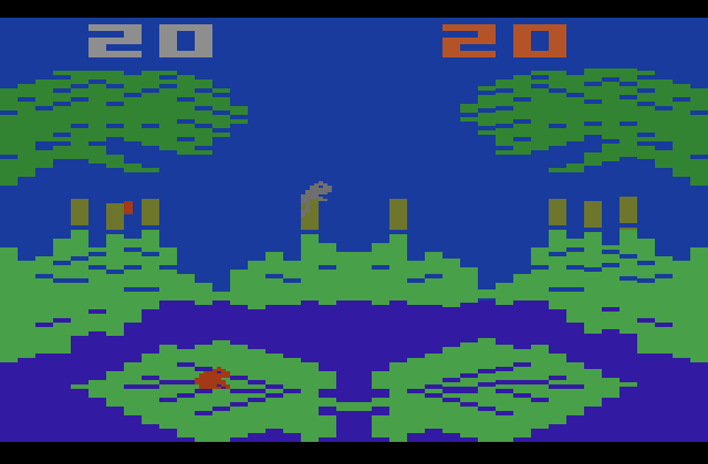 Frog Bog Atari 2600 Screenshot: So far the score is tied...