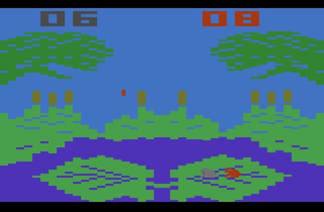 Frog Bog Atari 2600 Screenshot: Jump up to catch the flies!