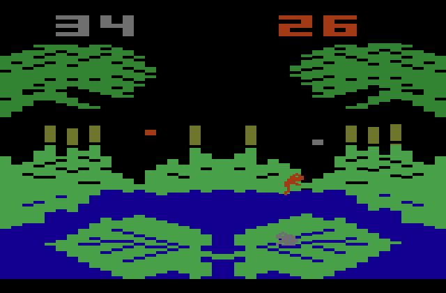 Frog Bog Atari 2600 Screenshot: Almost out of time...catch as many flies as you can, quickly!