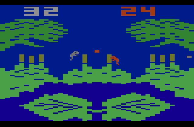 Frog Bog Atari 2600 Screenshot: The frogs go for the same fly...