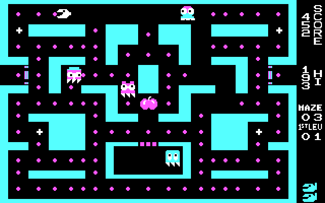 Snack Attack II IBM PC/Compatibles Screenshot: Eat the fruit in the middle of the screen for bonus points.