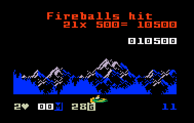 Masters of the Universe: The Power of He-Man Intellivision Screenshot: Some stats are shown when the level is complete.
