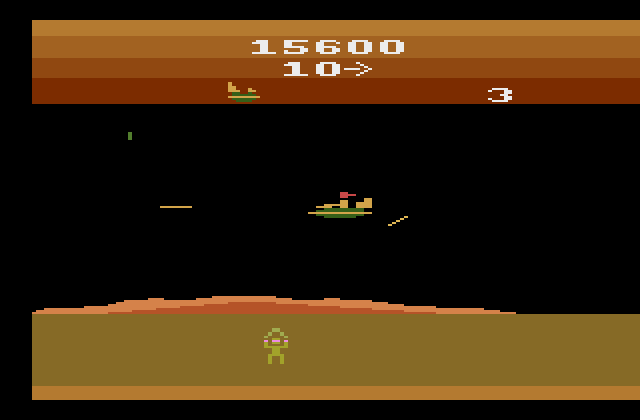 Masters of the Universe: The Power of He-Man Atari 2600 Screenshot: Don't get hit by fire from the evil henchman along the ground...