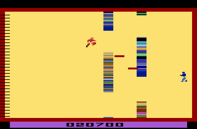 Masters of the Universe: The Power of He-Man Atari 2600 Screenshot: The walls move horizontally while the gaps move vertically...also, avoid laser blasts!
