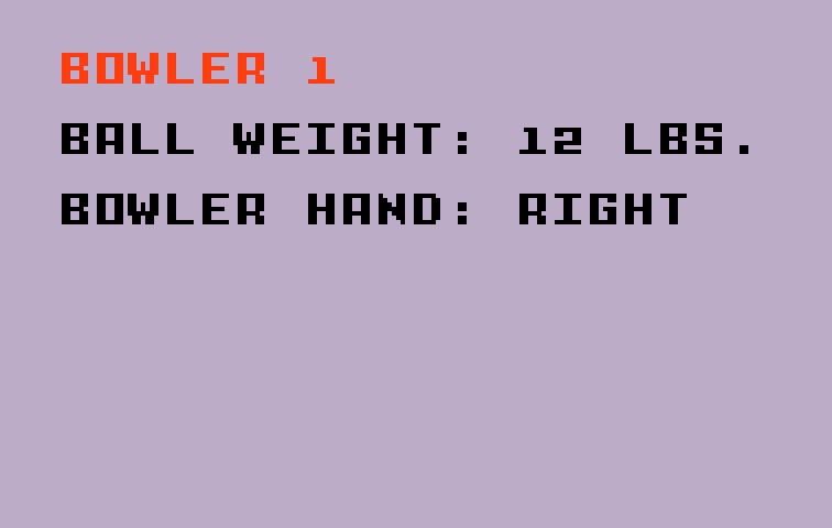 PBA Bowling Intellivision Screenshot: Each player can choose a custom ball weight and left or right handed.