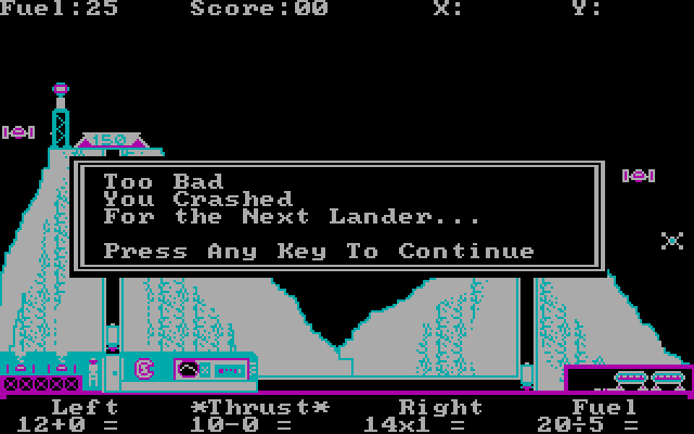 Space Math IBM PC/Compatibles Screenshot: Oops, I crashed this time...