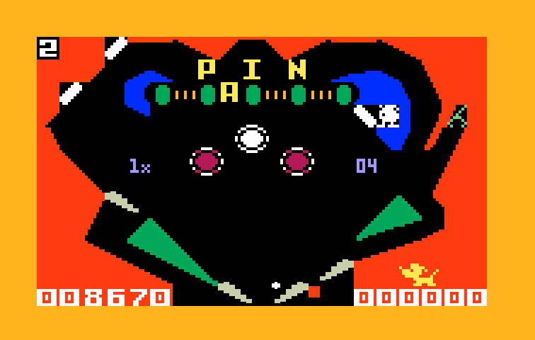Pinball Intellivision Screenshot: Spell pinball, but don't let the ball fall down to the lower level!