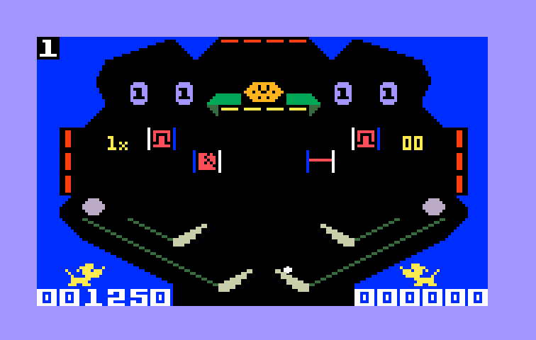 Pinball Intellivision Screenshot: The blue screen is the top of the pinball table.