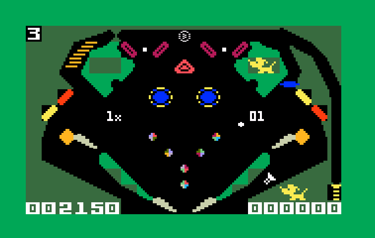 Pinball Intellivision Screenshot: Get the ball into the white cup to move to the middle (red) level...