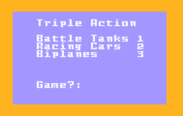 Triple Action Intellivision Screenshot: Triple Action main menu.