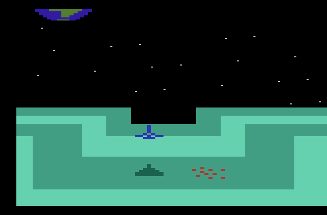 Star Strike Atari 2600 Screenshot: An asteroid crashes into the ground...