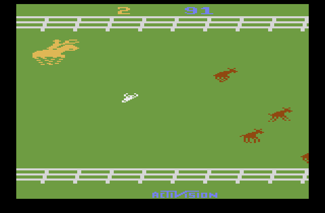 Stampede Atari 2600 Screenshot: Don't trip on the skulls in the field...