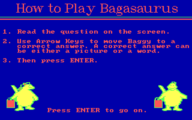 Bagasaurus IBM PC/Compatibles Screenshot: How to play the game...