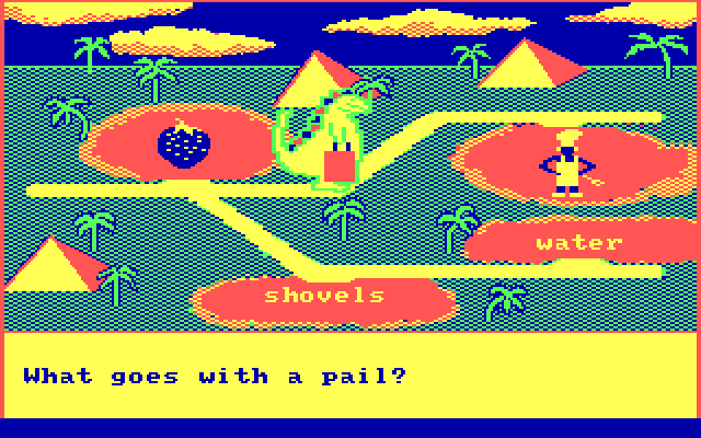Bagasaurus IBM PC/Compatibles Screenshot: What goes with a pail? Hmm, that shovel looks promising...