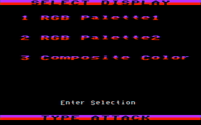 Type Attack IBM PC/Compatibles Screenshot: Monitor type selection screen.