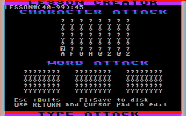 Type Attack IBM PC/Compatibles Screenshot: Use the lesson creator to make your own levels...