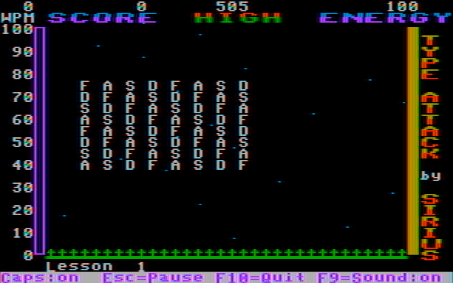 Type Attack IBM PC/Compatibles Screenshot: Here come some attacking letters...