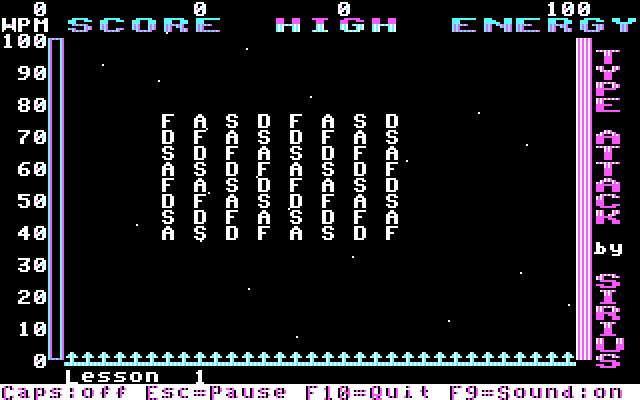 Type Attack IBM PC/Compatibles Screenshot: Game start; here come some letters to type!