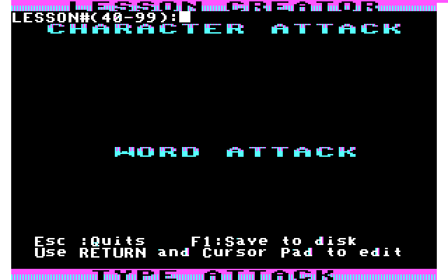 Type Attack IBM PC/Compatibles Screenshot: Use the lesson creator to make your own challenges...