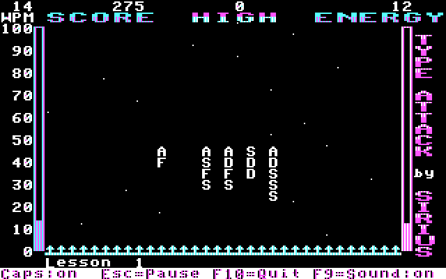 Type Attack IBM PC/Compatibles Screenshot: Only a few attacking letters to go!